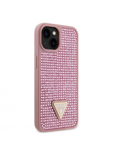 Guess Rhinestones Triangle metalllogofodral för iPhone 15 Rosa