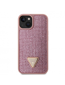 Guess Rhinestones Triangle metalllogofodral för iPhone 15 Rosa