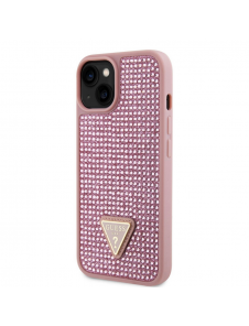 Guess Rhinestones Triangle metalllogofodral för iPhone 15 Rosa