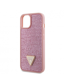 Guess Rhinestones Triangle metalllogofodral för iPhone 15 Rosa