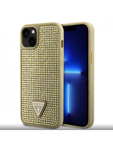 Guess Rhinestones Triangle metalllogofodral för iPhone 15 Gold