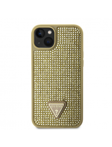 Guess Rhinestones Triangle metalllogofodral för iPhone 15 Gold