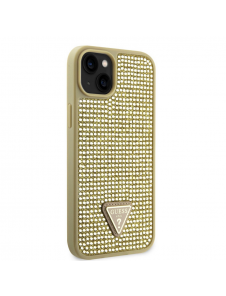 Guess Rhinestones Triangle metalllogofodral för iPhone 15 Gold