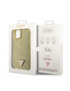 Guess Rhinestones Triangle metalllogofodral för iPhone 15 Gold