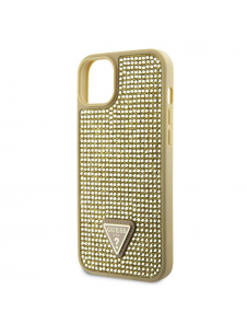 Guess Rhinestones Triangle metalllogofodral för iPhone 15 Gold