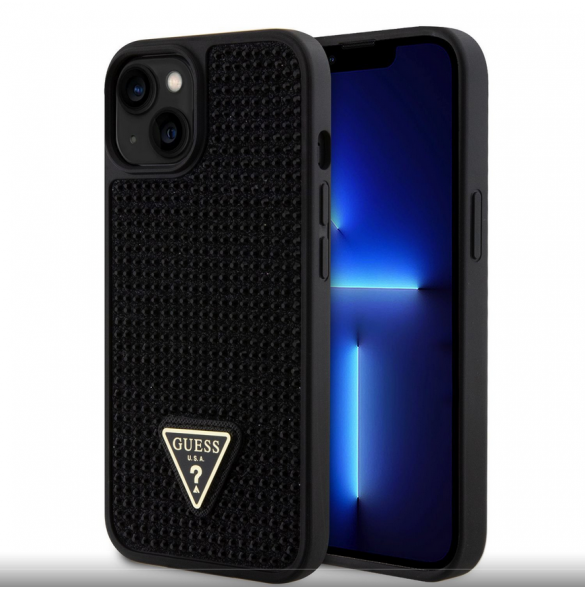 Guess Rhinestones Triangle Metal Logo Fodral för iPhone 15 Svart