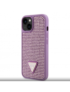 Guess Rhinestones Triangle metalllogofodral för iPhone 14 Lila