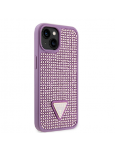 Guess Rhinestones Triangle metalllogofodral för iPhone 14 Lila