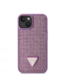 Guess Rhinestones Triangle metalllogofodral för iPhone 14 Lila