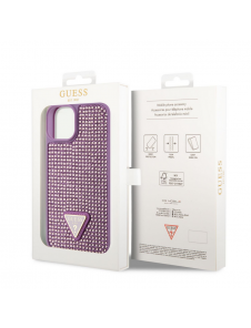 Guess Rhinestones Triangle metalllogofodral för iPhone 14 Lila