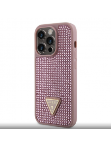 Guess Rhinestones Triangle Metal Logo Fodral till iPhone 14 Pro Pink
