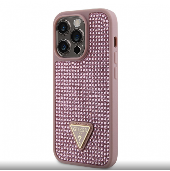 Guess Rhinestones Triangle Metal Logo Fodral till iPhone 14 Pro Pink