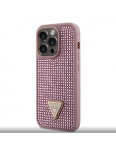Guess Rhinestones Triangle Metal Logo Fodral till iPhone 14 Pro Pink