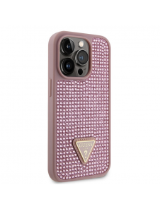 Guess Rhinestones Triangle Metal Logo Fodral till iPhone 14 Pro Pink