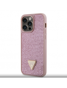 Guess Rhinestones Triangle metalllogofodral för iPhone 14 Pro Max Rosa
