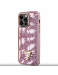 Guess Rhinestones Triangle metalllogofodral för iPhone 14 Pro Max Rosa