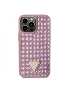 Guess Rhinestones Triangle metalllogofodral för iPhone 14 Pro Max Rosa