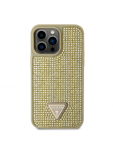 Guess Rhinestones Triangle metalllogofodral för iPhone 14 Pro Max Gold