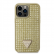 Guess Rhinestones Triangle metalllogofodral för iPhone 14 Pro Max Gold