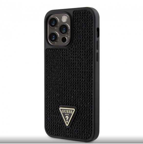 Guess Rhinestones Triangle Metal Logo Fodral till iPhone 14 Pro Max Svart