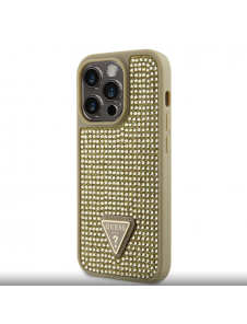 Guess Rhinestones Triangle Metal Logo Fodral för iPhone 14 Pro Gold