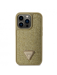 Guess Rhinestones Triangle Metal Logo Fodral för iPhone 14 Pro Gold