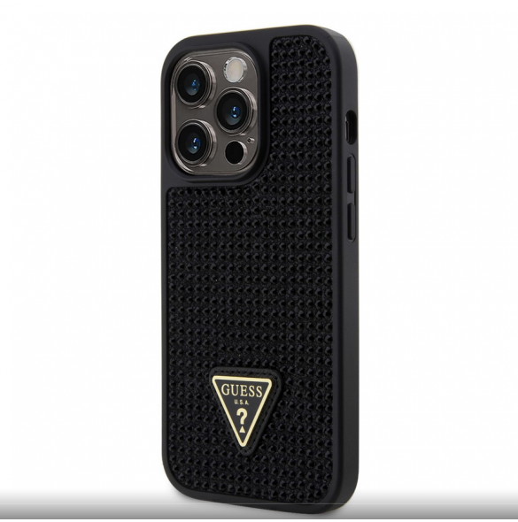Guess Rhinestones Triangle Metal Logo Fodral till iPhone 14 Pro Svart