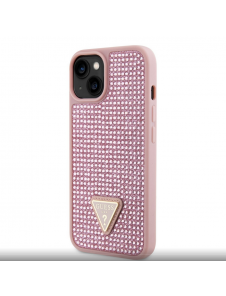 Guess Rhinestones Triangle metalllogofodral för iPhone 14 Rosa
