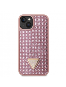 Guess Rhinestones Triangle metalllogofodral för iPhone 14 Rosa