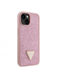 Guess Rhinestones Triangle metalllogofodral för iPhone 14 Rosa