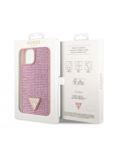 Guess Rhinestones Triangle metalllogofodral för iPhone 14 Rosa