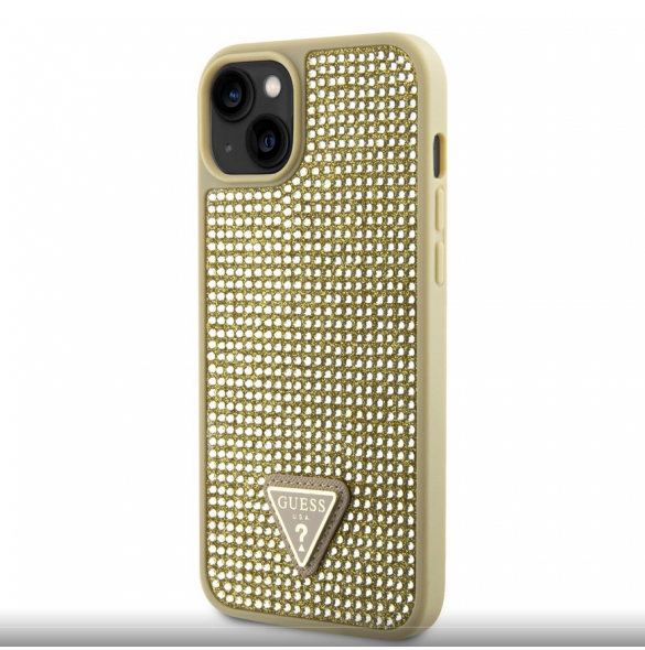 Guess Rhinestones Triangle metalllogofodral för iPhone 14 Gold
