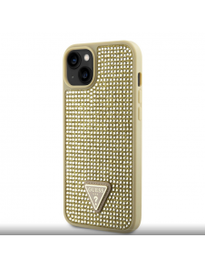 Guess Rhinestones Triangle metalllogofodral för iPhone 14 Gold