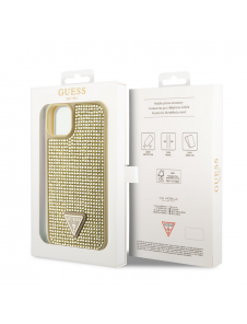 Guess Rhinestones Triangle metalllogofodral för iPhone 14 Gold