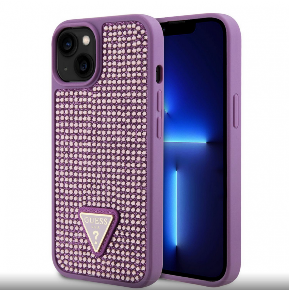 Guess Rhinestones Triangle Metal Logo Fodral för iPhone 13 Lila