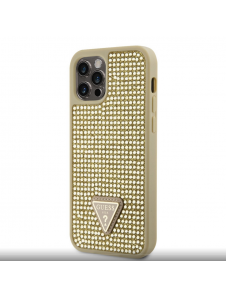 Guess Rhinestones Triangle Metal Logo Fodral för iPhone 12/12 Pro Gold