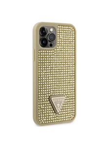 Guess Rhinestones Triangle Metal Logo Fodral för iPhone 12/12 Pro Gold
