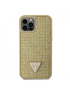 Guess Rhinestones Triangle Metal Logo Fodral för iPhone 12/12 Pro Gold