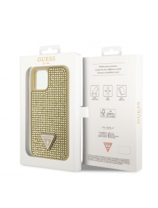 Guess Rhinestones Triangle Metal Logo Fodral för iPhone 12/12 Pro Gold