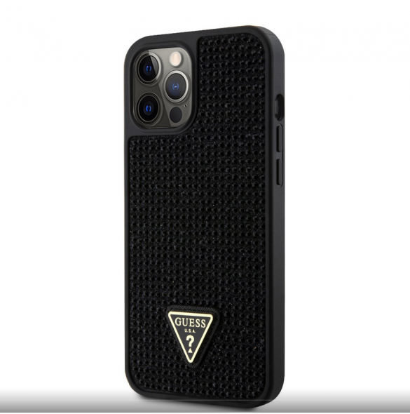 Guess Rhinestones Triangle Metal Logo Fodral till iPhone 12/12 Pro Svart