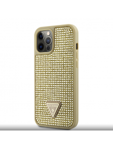 Guess Rhinestones Triangle metalllogofodral för iPhone 12 Pro Max Gold