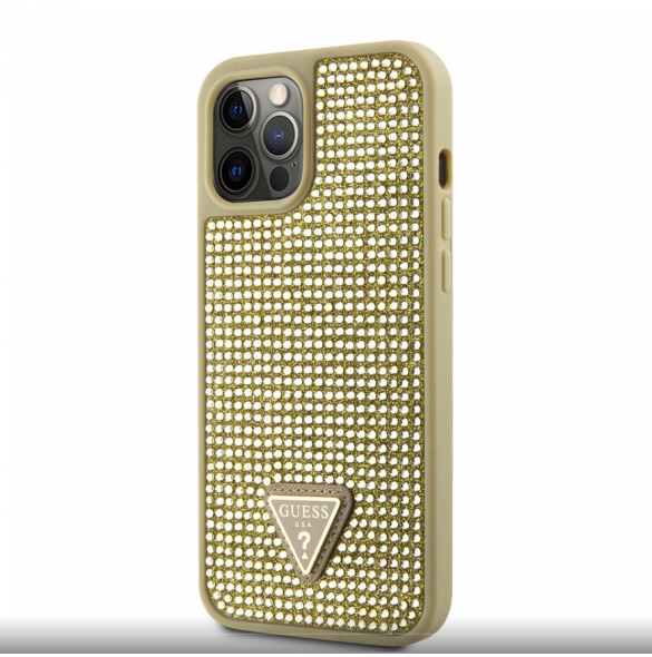 Guess Rhinestones Triangle metalllogofodral för iPhone 12 Pro Max Gold