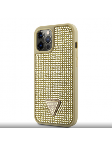 Guess Rhinestones Triangle metalllogofodral för iPhone 12 Pro Max Gold