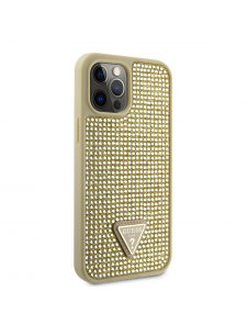 Guess Rhinestones Triangle metalllogofodral för iPhone 12 Pro Max Gold