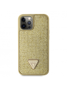 Guess Rhinestones Triangle metalllogofodral för iPhone 12 Pro Max Gold