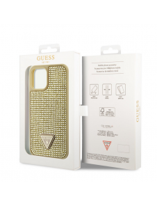 Guess Rhinestones Triangle metalllogofodral för iPhone 12 Pro Max Gold