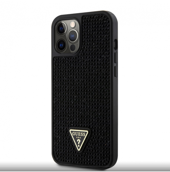 Guess Rhinestones Triangle Metal Logo Fodral för iPhone 12 Pro Max Svart