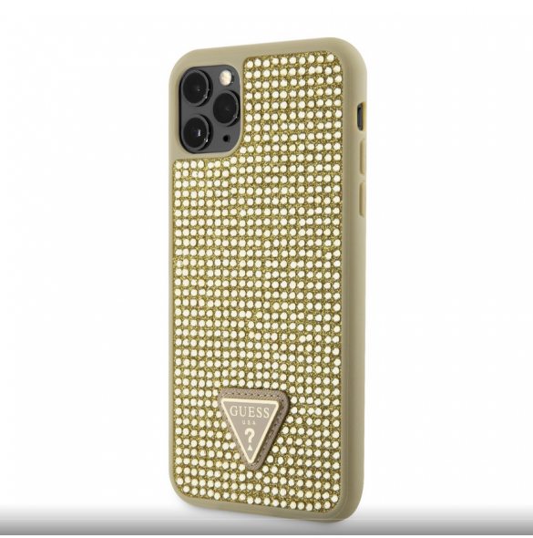Guess Rhinestones Triangle Metal Logo Fodral iPhone 11 Pro Max Gold
