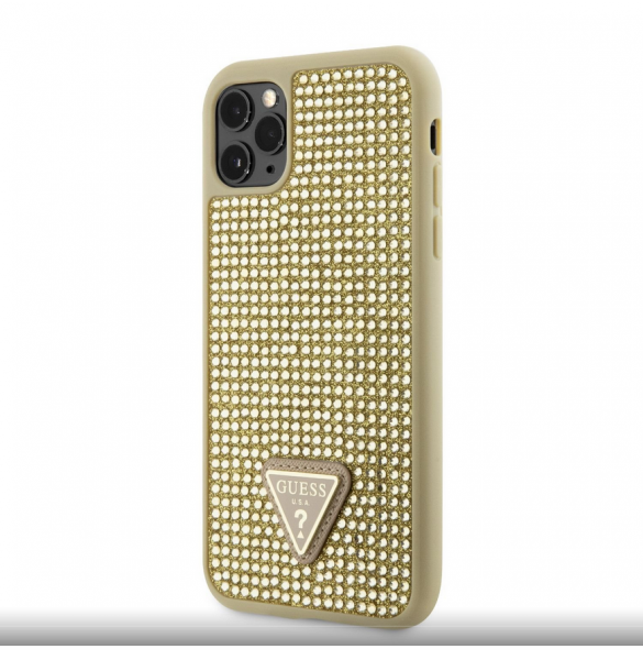 Guess Rhinestones Triangle Metal Logo-fodral för iPhone 11 Pro Gold