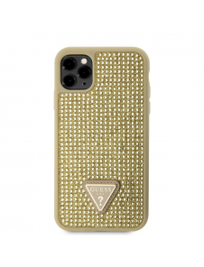 Guess Rhinestones Triangle Metal Logo-fodral för iPhone 11 Pro Gold